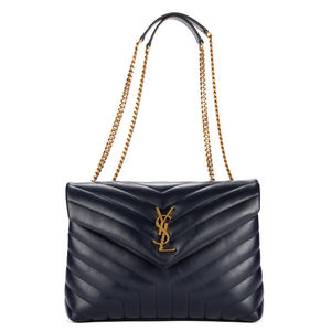 Yves Saint Laurent Medium Loulou in Blue Chevron Quilted Leather